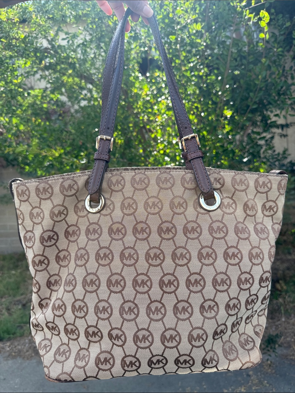 Michael Kors Beige and Brown MK Logo Tote